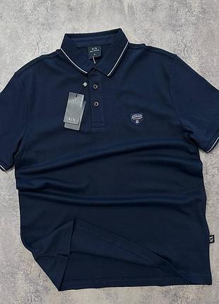 Чоловіча синя футболка з коміром armani(розмір-xl.xxl)