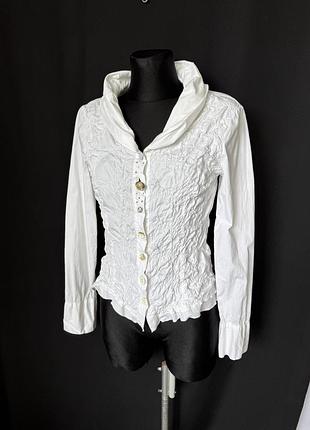 Bottega by elisa cavaletti белая блуза жатая винтаж ретро гламур y2k разные пуговицы