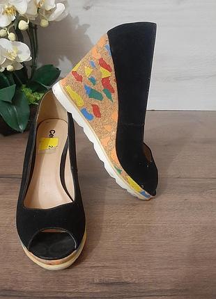 Туфлі босоніжки відкритий носок мисок платформа чорні замш трендові зручні