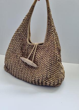 Кожаная сумка paolo masi, плетеная сумка, сумка хобо италия, сумка из плетеной кожи