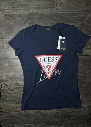 Нова футболка guess icon жіноча темно синя