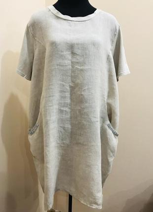 Сукня льон/ трикотаж з камінчиками італія великий розмір