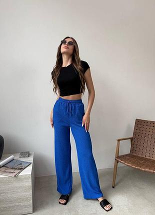 Стильные комфортные летние легкие женские брюки с карманами на завязке на резинке