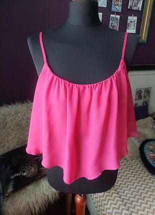 Стильный брендовый яркий шифоновый топ на бретелях