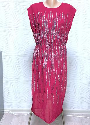 Платье женское вечернее 48 размера красный шифон с пайетками. ткань не тянется