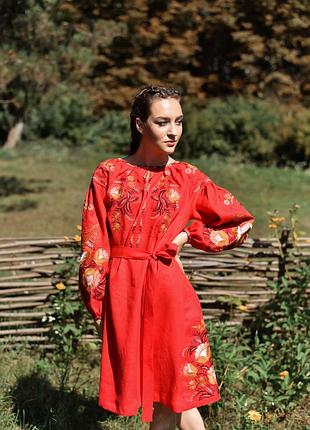 4608 коротка розкішна натуральна вишиванка вишита сукня в стилі бохо на 100% льоні