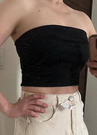 Черный топ бандо размер s черный топ без бретелей