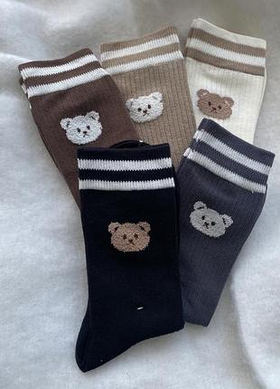 Шкарпетки з полоскою спортивні з ведмедиком бавовна бавовняні