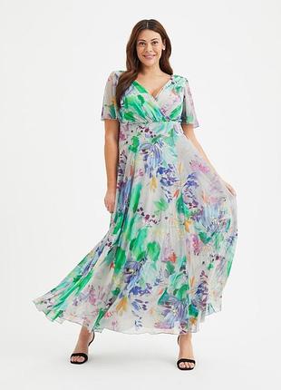 Зелено-фіолетова сукня максі із квітковим принтом isabelle з рукавом ангела scarlett & jo розмір 48