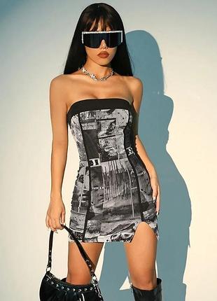 Готична готическая сукня газета бюстьє сітка платье готик панк рейв