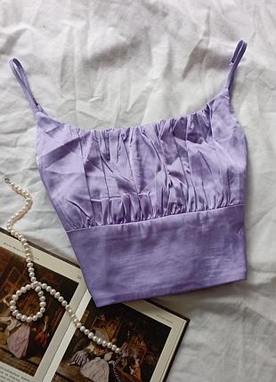 Сатиновый топ в стиле бриджертонов на тонких бретелях с драпировкой в зоне декольте обмен