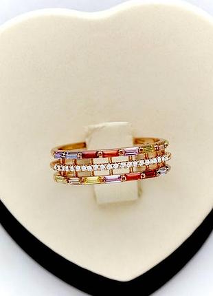 Позолочене кільце каблучка різнокольорові камені медичне золото позолоченное кольцо медзолото
