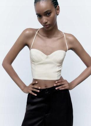 Сливочный льняной топ на завязках от zara
