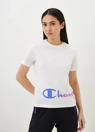 Футболка женская хлопковая champion белая с разноцветным (12345864)
