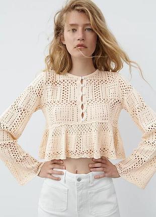 Кофта блуза кроп топ футболка пляжна вʼязана ажурна мереживна бохо zara