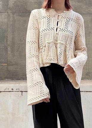 Кофта блуза кроп топ футболка пляжна вʼязана ажурна мереживна бохо zara