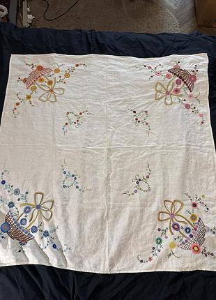 Скатерть лён вышивка хендмейд ручная работа винтаж