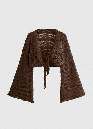 В'язаний коричневий кардиган укорочений shein