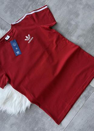 Трендовая футболка adidas адидас мужская женская унисекс подростковый премиум хлопок 100% красная хаки2 фото