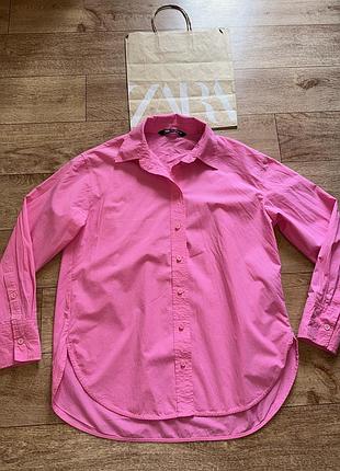 Zara женская яркая розовая рубашка !оригинал