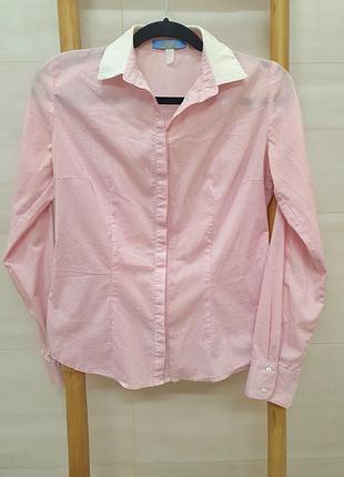 Деловая женская рубашка sezone, размер s, в бело-розовую полоску