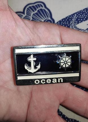 Стильная фирменная металлическая пряжка бляха ocean.