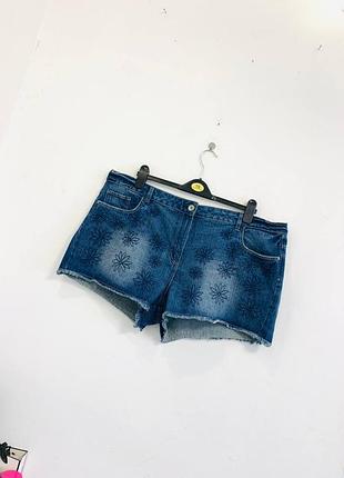 Джинсовые шорты с вышивкой узором батал большой размер papaya uk20