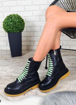 Ботинки женские деми (еврозима)черные (2 пары шнурков) 🆕молния + шнурки🆕 на платформе7 фото