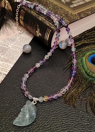 🔺🌜💚💜 шикарное колье "месяц" из натурального граненого флюорита