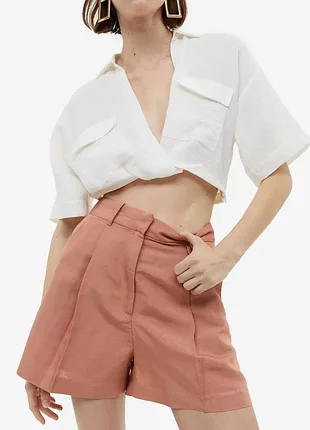 Стильные льняные шорты бермуды h&amp;m р. 42 l/xl, лен hm, базовые, минималистичные