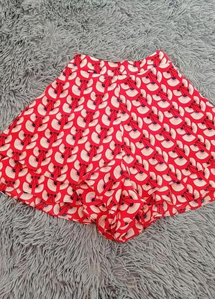 Шорты юбка высокая посадка летние легкие с воланами