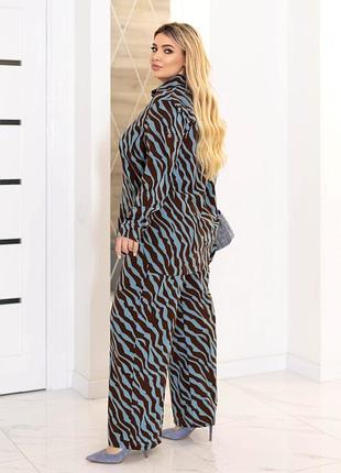 Жіночий синій легкий костюм двійка батал