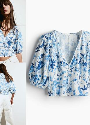 Блуза из смесового льна с рукавами-буфами  h&m