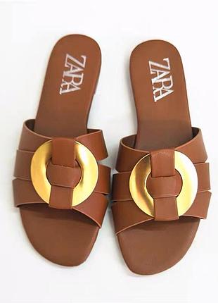 Шлепанцы, шлепки кожаные zara
