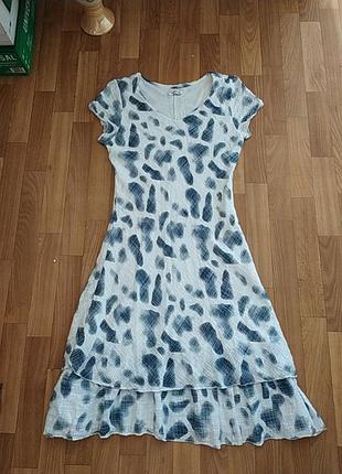 Платье летней меди на подкладе хлопок белое с модным животным принтом коровы m