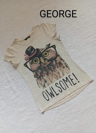 Футболка на девочку бренда george нюдовая принт сова 🦉🦉🦉 uk.  10-11.  eur.   140-146