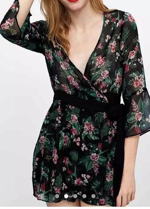Zara-новий шифоновий ромпер комбінезон з шортами на запах, р.-xl