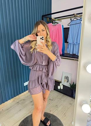 Жіноча літня сукня плаття з рюшами воланами шифонова жатої тканини широкими рукавами