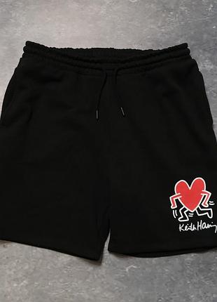 Шорты keith haring | базовые шорты | streetwear | черные флисовые | l