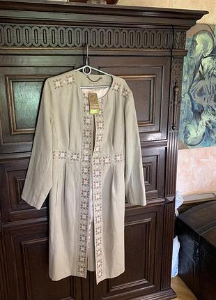 Пальто пиджак новый брендовый элитный офисный классический вышиванное пальто новый плащ с вышивкой новый льняной