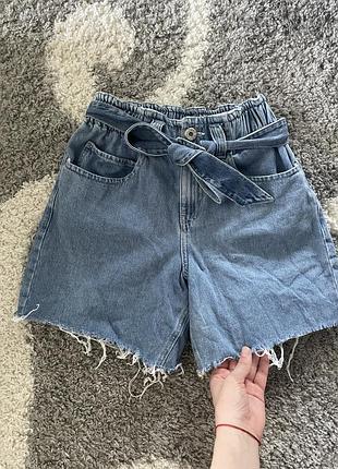 Шорти джинсові висока посадка з ремінцем резинкою шорти жіночі розмір s-m