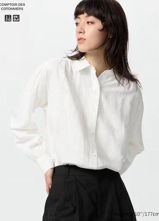 Сорочка uniqlo+comptoir des cotonniers бiла linen blend oversized shirt