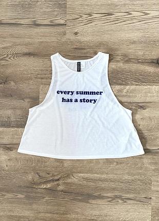 Біла майка з написом h&m