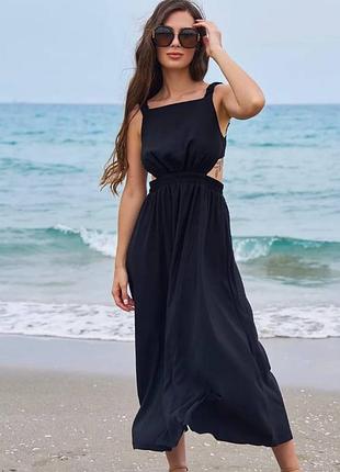 Жіноча сукня міді з завʼязками на спині креп біла чорна помаранч 42-44 і 46-48