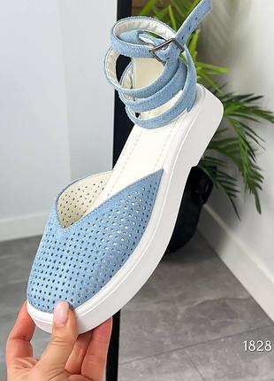 Босоножки erika, голубой, натуральная замша с перфорацией