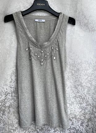 Стильная майка liu jo р. s/m/l топ с камушками, стразами, оригинал, премиум