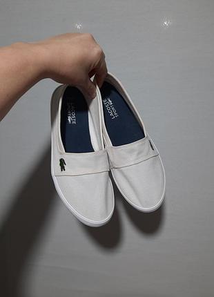 Белые кеды lacoste текстильные слипоны мокасины 6/39, 25 см стелька