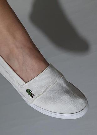 Белые кеды lacoste текстильные слипоны мокасины 6/39, 25 см стелька