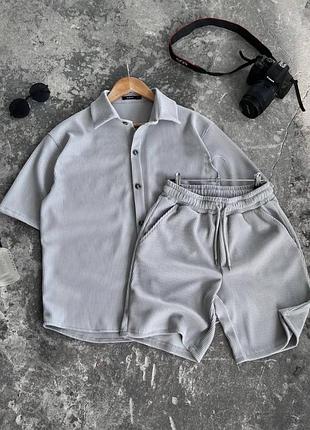 Літній чоловічий вельветовий костюм сорочка з короткими рукавами і шорти стильний комплект