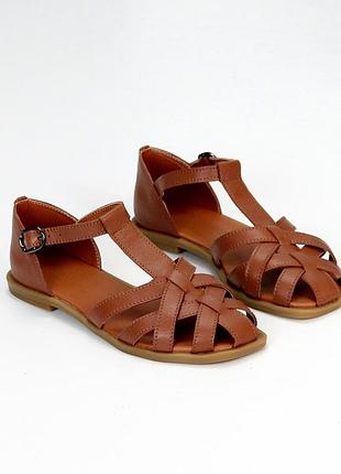 Снижка натуральные кожаные коричневые босоножки - сандалии